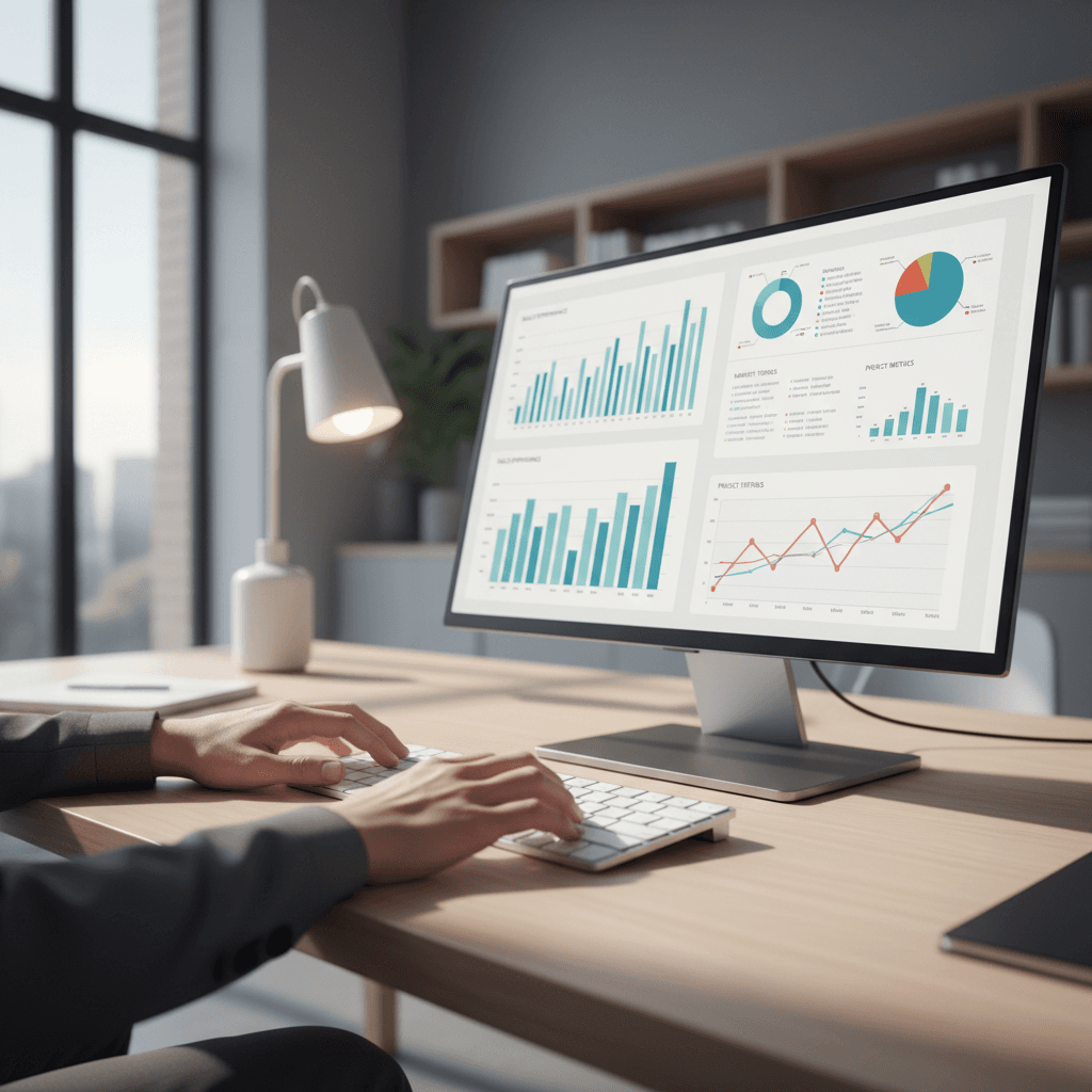 Freight professional analyzing data on computer in modern office